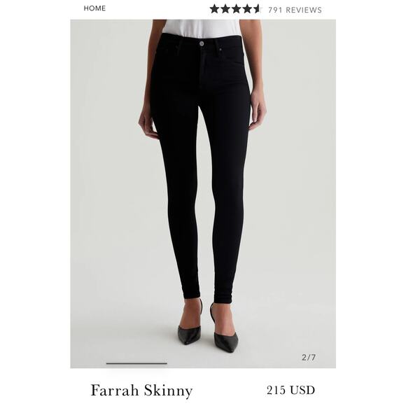 AG Adriano Goldschmied The Farrah High Rise Skinny Ankle Raw Hem Super Black 30 - Picture 1 of 8